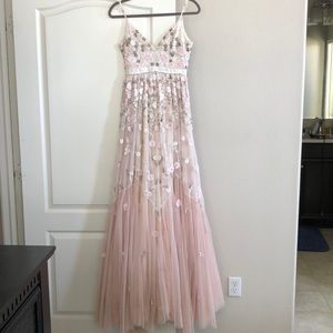 Needle & Thread Trailing Tiered Gown Ivory & Pink